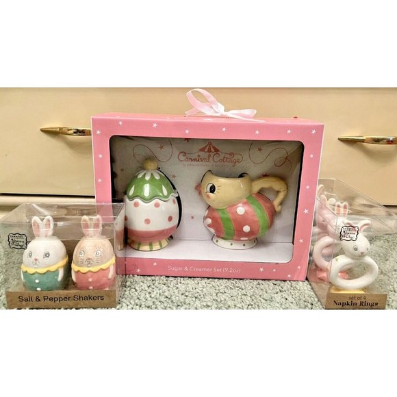 JOHANNA PARKER SET CARNIVAL CREAMER & SUGAR + SALT PEPPER SHAKER + NAPKIN RING - Picture 1 of 9